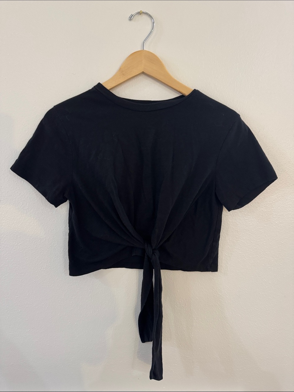 Women's Black Tie-Back Crop Top